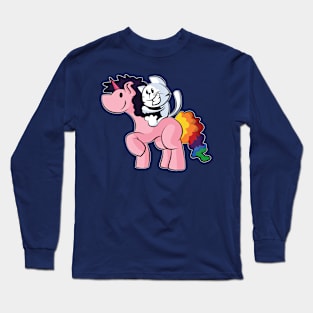 Happy cat on a unicorn riding pink unicorn with rainbow tail Long Sleeve T-Shirt